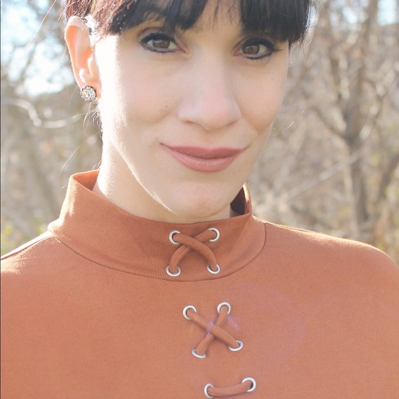 Very J Boutique Rust Shift Dress with Laced Neck - Picture 5 of 8